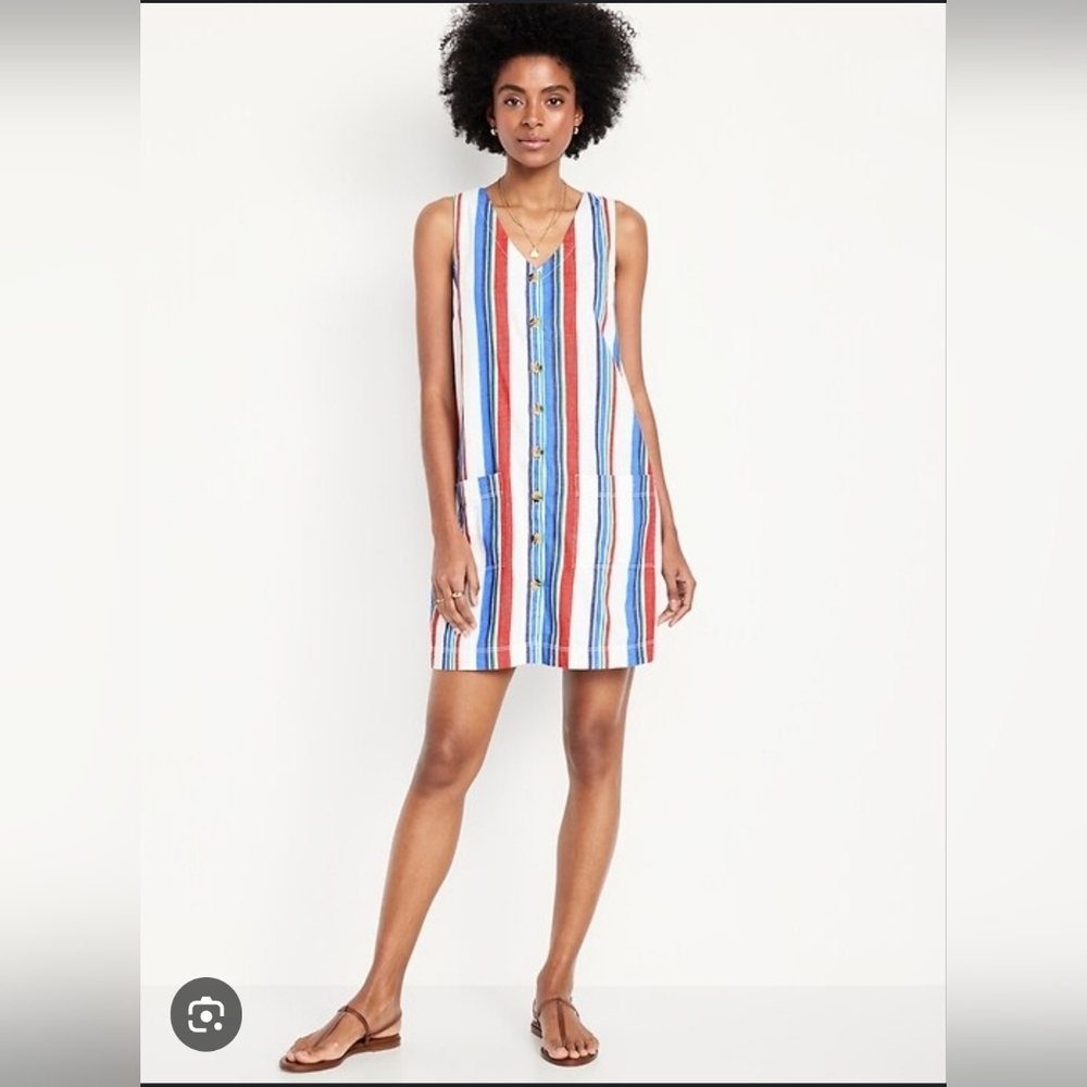 NWT Old Navy Multi Stripe Sleeveless Button-Front Mini Dress Size Small
